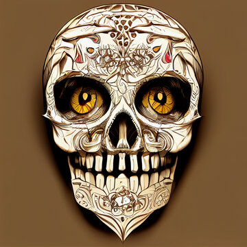 Illustration of skull with flowers
