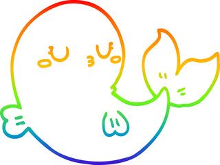 rainbow gradient line drawing of a cute cartoon whale