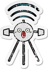 distressed sticker of a cute cartoon satellite