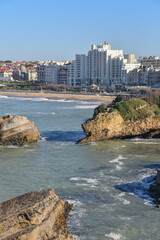 Fototapeta premium Biarritz, France - 15 Jan, 2023: Winter views of the Phare de Biarritz (Biarritz Lighthouse) and the Grand Plage