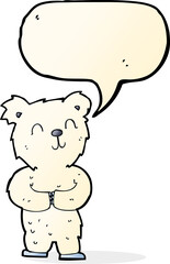 cartoon happy little polar bear with speech bubble