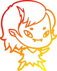 warm gradient line drawing of a cartoon friendly vampire girl