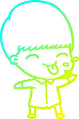 cold gradient line drawing of a funny cartoon boy
