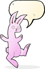 funny cartoon pink rabbit with speech bubble