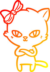 warm gradient line drawing of a cute cartoon cat