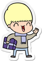 sticker of a happy cartoon boy