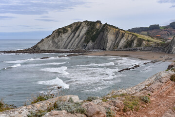 Flysch Rock formations on the Basque Coast. Zumaia, Gipuzkoa, Spain