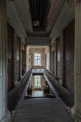 Old majestic abandoned historical mansion Znamenskoye-Rayok, inside view