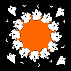 Halloween banner round place for text. Halloween ghost postcard.