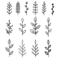 set of silhouettes of plants