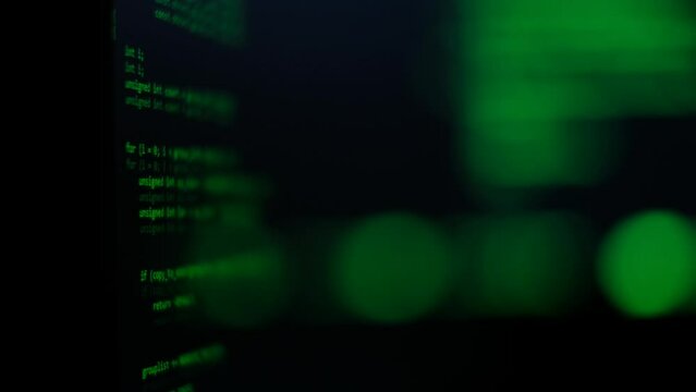 Writing programming code on laptop. Web site codes on computer monitor. Technology background. Software background. Programmer workplace. Abstract screen of software. Blockchain concept