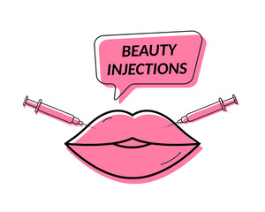Beauty injections. Cosmetology. lip augmentation. Hyaluronic acid injections on the lips. Vector illustration.