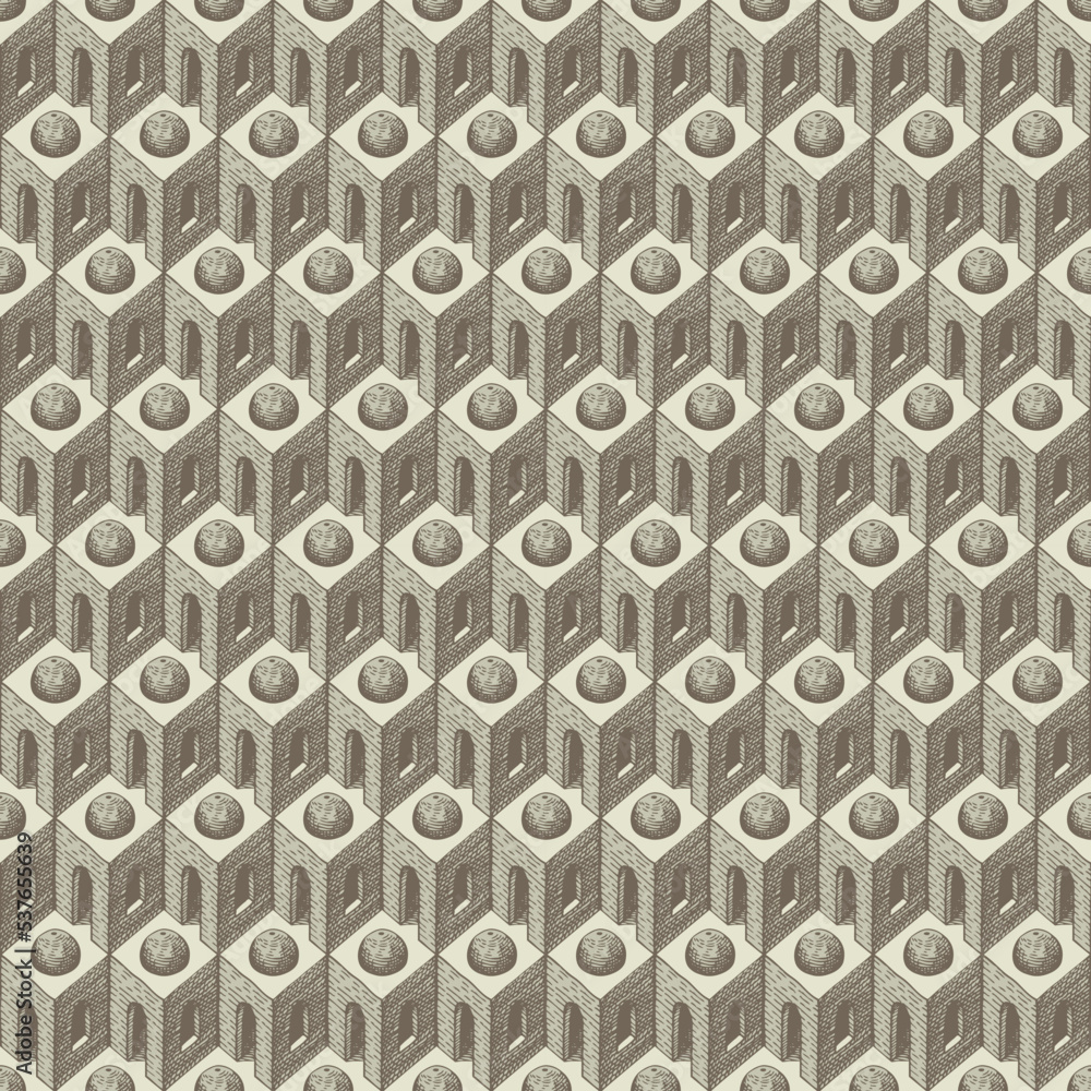Poster seamless pattern with pencil drawings of architectural elements. abstract vector texture, suitable f