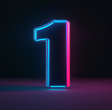 Render, Number One, The Best Digital Symbol, Neon Light Pink And Blue