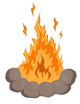 illustration of a burning campfire with stones around it
