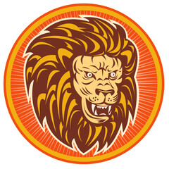 illustration of an angry lion head set inside a circle