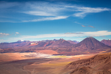 Fototapeta na wymiar Atacama desert, volcanoes, Lake Lejia and arid landscape in Northern Chile