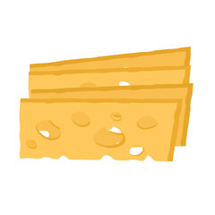 Slices of tasty cheese isolated on white background. Healthy organic food. Holland cheese with holes. Vector cartoon illustration