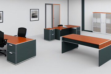 Office office interior furniture without people 3d illustration
