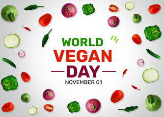 World Vegan Day wallpaper with vegetables around the typography. International day of vegans, background