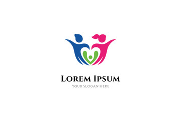 Family Care Logo. Father, mother and children vector logo