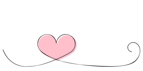 Hand drawn doodle heart art banner. Abstract love symbol. Continuous seamless line art drawing