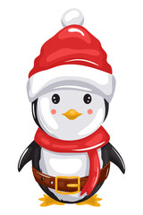 Tender little christmas penguin for merry christmas card with transparent background