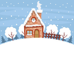 Fototapeta premium Winter landscape with santa claus house with snow for merry christmas card with transparent background