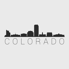 Colorado, USA City Skyline. Silhouette Illustration Clip Art. Travel Design Vector Landmark Famous Monuments.