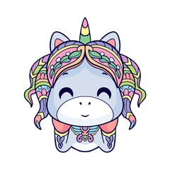 Colorful cute Unicorn cartoon mandala arts isolated on white background