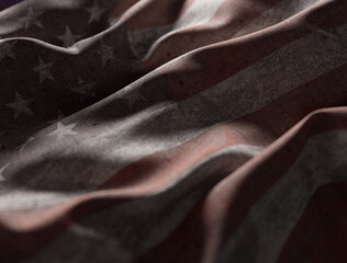 Faded American flag flapping in the wind.