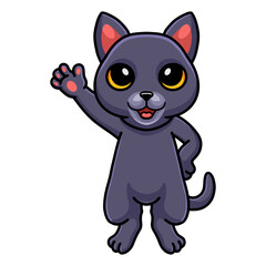 Cute chartreux cat cartoon waving hand