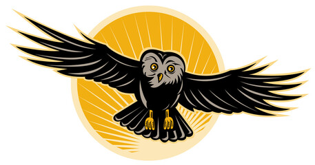 Owl Flying retro