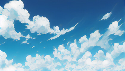 blue sky with clouds, manga, anime, comic style