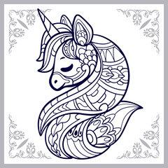 Cute Unicorn cartoon mandala arts isolated on white background