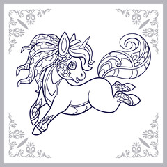 Cute Unicorn cartoon mandala arts isolated on white background