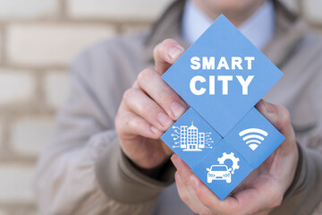 Concept of smart city with smart services, internet of things, networks and augmented reality.