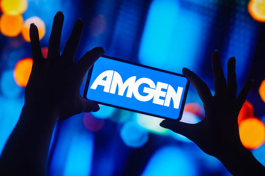 October 12, 2022, Brazil. In this photo illustration, the Amgen Inc. logo is displayed on a smartphone screen.