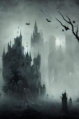 The castle is abandoned and surrounded by a dense fog. It's the perfect place for a Halloween party.
