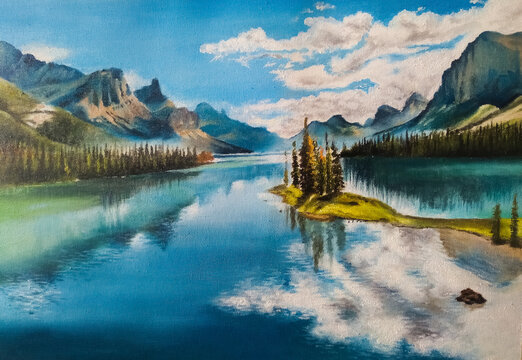 lake reflection oil painting