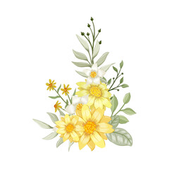 Fototapeta na wymiar Yellow Watercolor Flower Arrangement