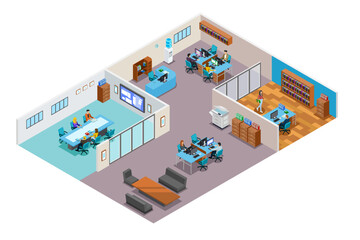 Business Office Isometric Interior Vector Illustration