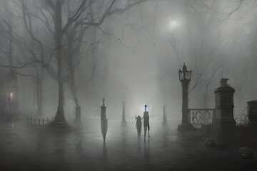 There are three ghosts in the picture. They look scary and they are coming towards you.