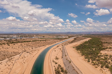 Fototapeta na wymiar Colorado river water used in irrigation canal in Arizona.