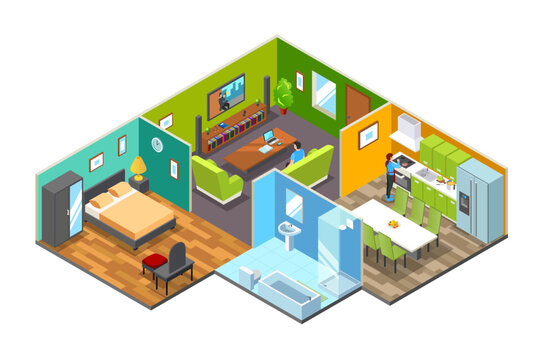 Isometric Home Indoor Vector Illustration
