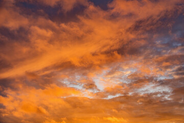 Amazing cloudscape on the sky at sunset time.