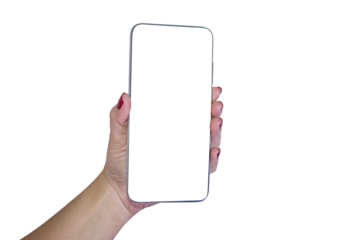 hand holding smatphone to selfie with transparent background	