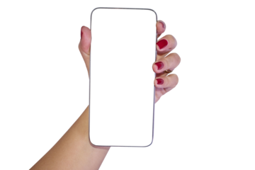 hand holding smatphone to selfie with transparent background	