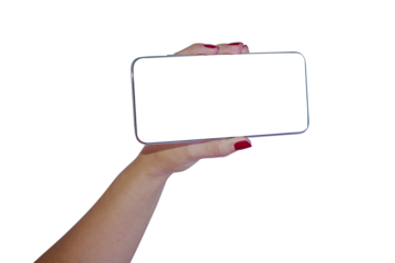 hand holding smatphone to selfie with transparent background	