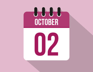 2 day October calendar. Calendar vector for October in pink color on light background